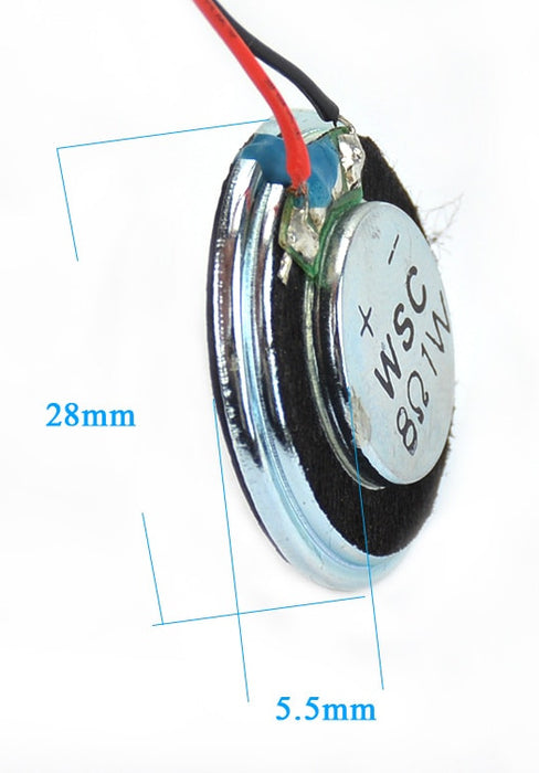 Prewired 28mm 8 Ohm 1 Watt Mini Speakers in packs of ten from PMD Way with free delivery worldwide