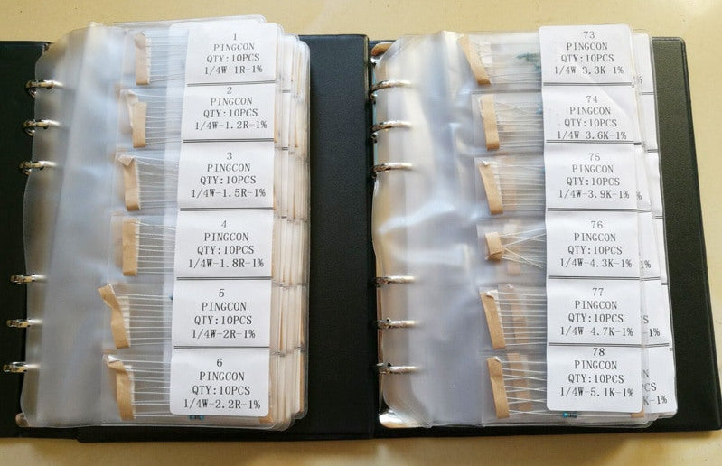 Assorted 1/4W Metal Film Resistor Sample Book - 1400 Pieces from PMD Way with free delivery, worldwide
