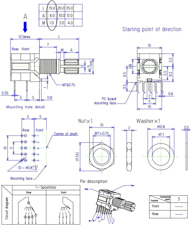90 Degree PCB Mount Rotary Switches - Various Types - Five Pack — PMD Way