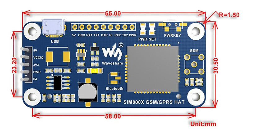 SIM800C GSP GPRS Bluetooth pHAT for Raspberry Pi from PMD Way with free delivery worldwide
