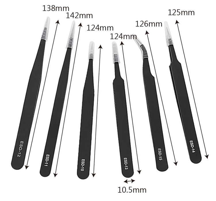 Six Piece Anti-Static Tweezer Set from PMD Way with free delivery worldwide