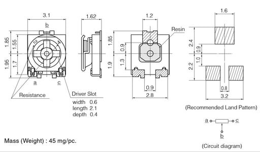 200R SMD Trimpot EVM3ESX50B22 in packs of 20 from PMD Way with free delivery worldwide