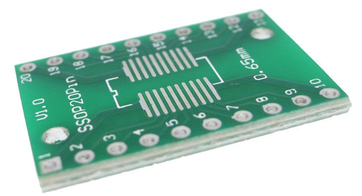 SOIC20 TSSOP20 to DIP Adaptor PCBs in packs of ten from PMD Way with free delivery worldwide