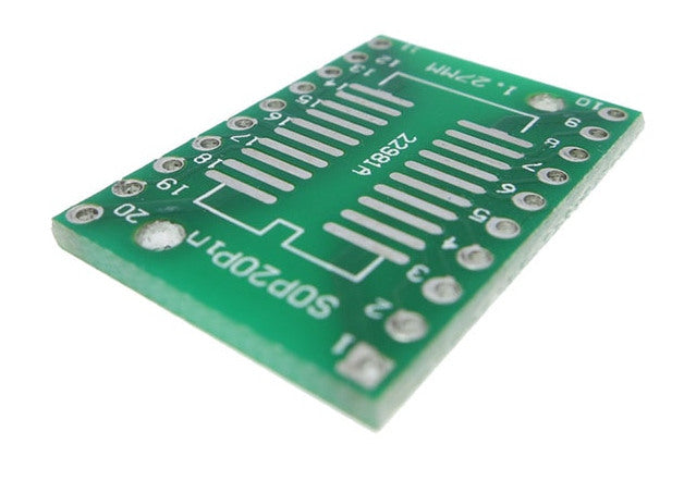 SOIC20 TSSOP20 to DIP Adaptor PCBs in packs of ten from PMD Way with free delivery worldwide