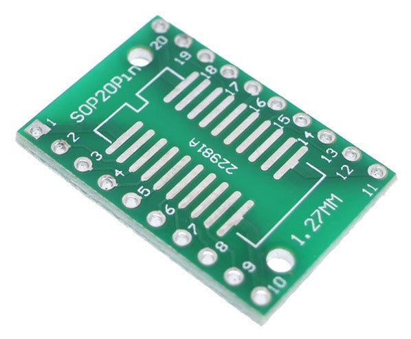 SOIC20 TSSOP20 to DIP Adaptor PCBs in packs of ten from PMD Way with free delivery worldwide