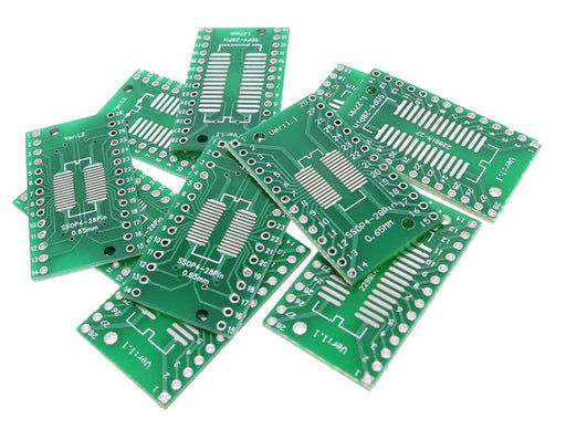 SOIC28 TSSOP28 to DIP Adaptor PCBs in pack of ten from PMD Way with free delivery worldwide
