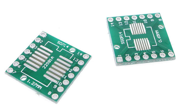 SOP14 TSSOP14 to DIP Adaptor PCBs in packs of ten from PMD Way with free delivery worldwide