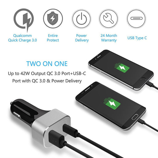 USB C and Quick Charge Dual USB Car Charger from PMD Way with free delivery worldwide