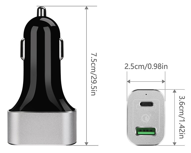USB C and Quick Charge Dual USB Car Charger from PMD Way with free delivery worldwide