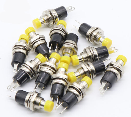 Momentary Mini Pushbutton - Yellow cap in packs of ten from PMD Way with free delivery worldwide